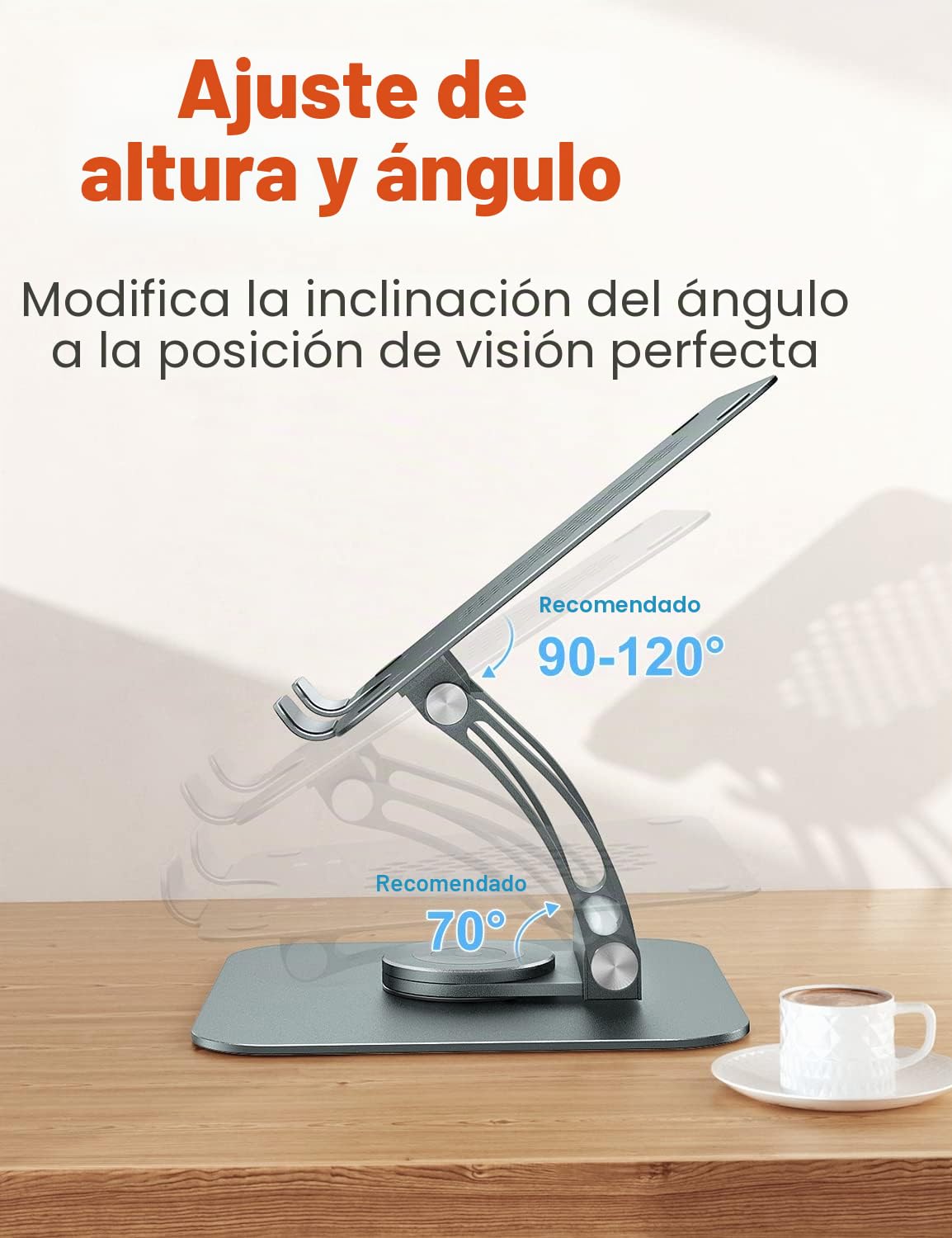 tounee Soporte para Portatil con Base giratoria de 360°, Altura Regulable, Soporte de Escritorio para de hasta 22 Libras, Compatible con Todos los portátiles, Gris