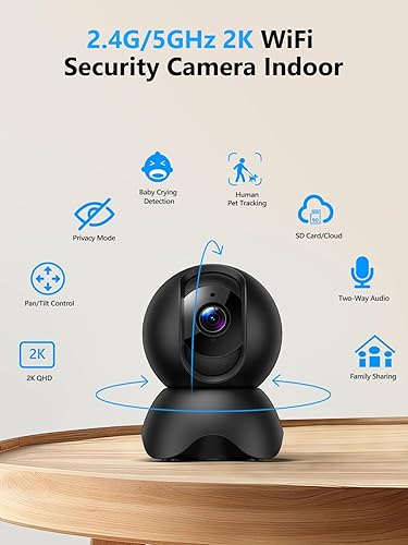Miniatura 2 de Cámara de seguridad para interiores 2K, cámara de 2.45GHz para mascotaperrobebé con aplicación de teléfono, cámara WiFi panorámicainclinación de 360