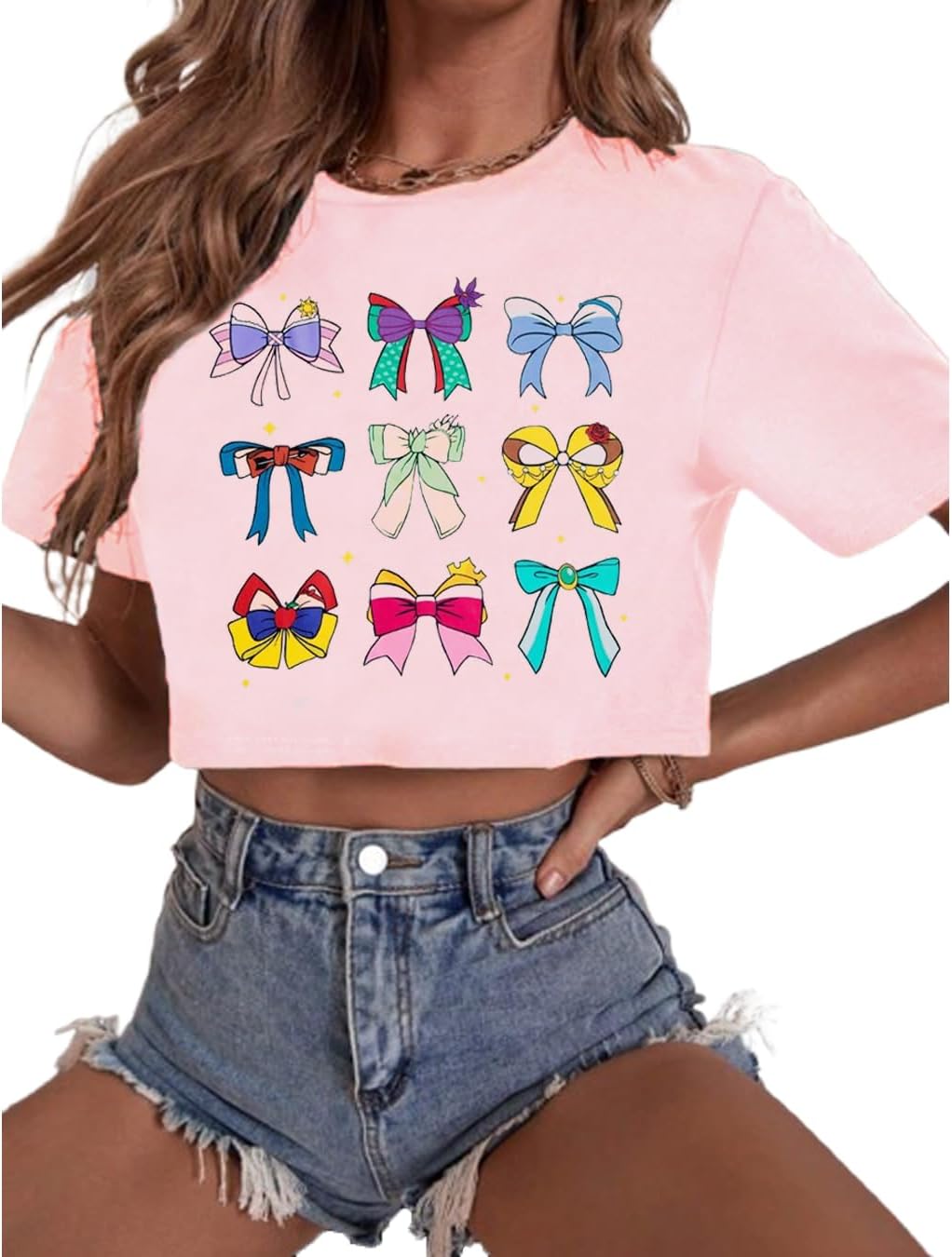 Magical Princess Bow Shirt Women Magic Kingdom Crop Top Cute Ribbons and Bows Family Holiday Casual Tee Tshirt