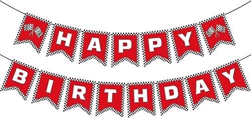 Cartel de cumpleaños de coche de carreras, decoración de cumpleaños de coche de carreras, pancarta de feliz cumpleaños, bandera de carreras con