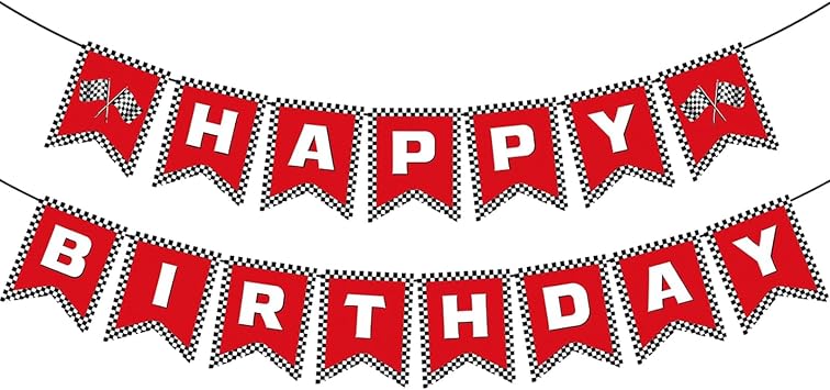 Race Car Birthday Banner Race Car Birthday Decorations Checkered Happy Birthday Banner Racing Flag Party Themed Party Supplies Decorations Red