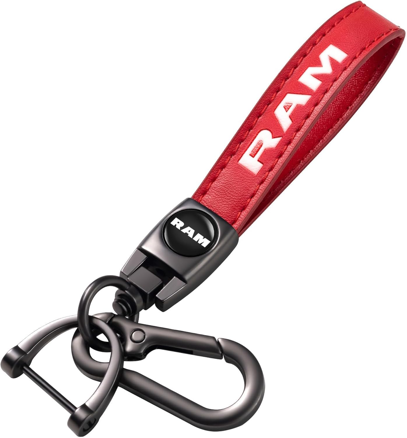 leather car keychain set for Dodge RAM men and women family present keychain key ring lanyard accessories (red)