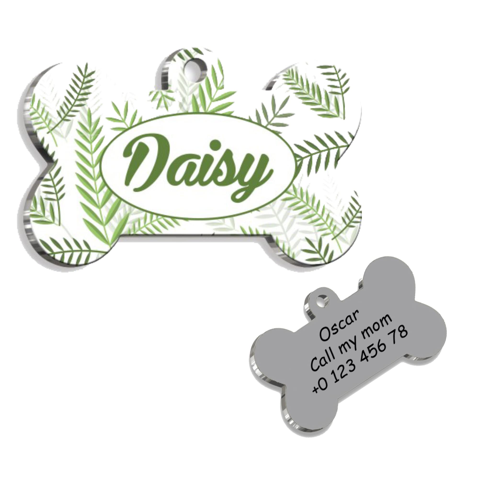 Bone Floral Personalized Dog Tag - Custom Name Tag - ID Tag for Dog & Cat - Customized Pet Tags - Dog Name Tag - Cat Name Tag - Engraved Dog Tag - TS1…