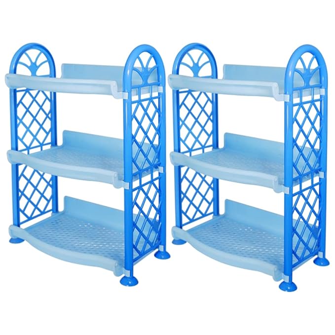 Wonder Homeware Rexo 103 Organising Rack,3 Shelves Kitchen Storage Stand Wall Mounted Kitchen Storage Stand Durable Wall Mounted Jar Kitchen Utensils Organizer,2 pc, Blue Color (Blue)