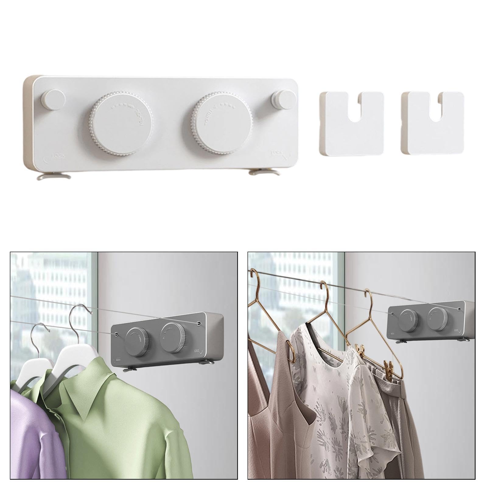 Fili Stendibiancheria Retrattile per Interni, Corda per Bucato Regolabile 5m, Filo Anti-cedimento in Acciaio Inossidabile 304 per Camera da Letto e Bagno- Bianco