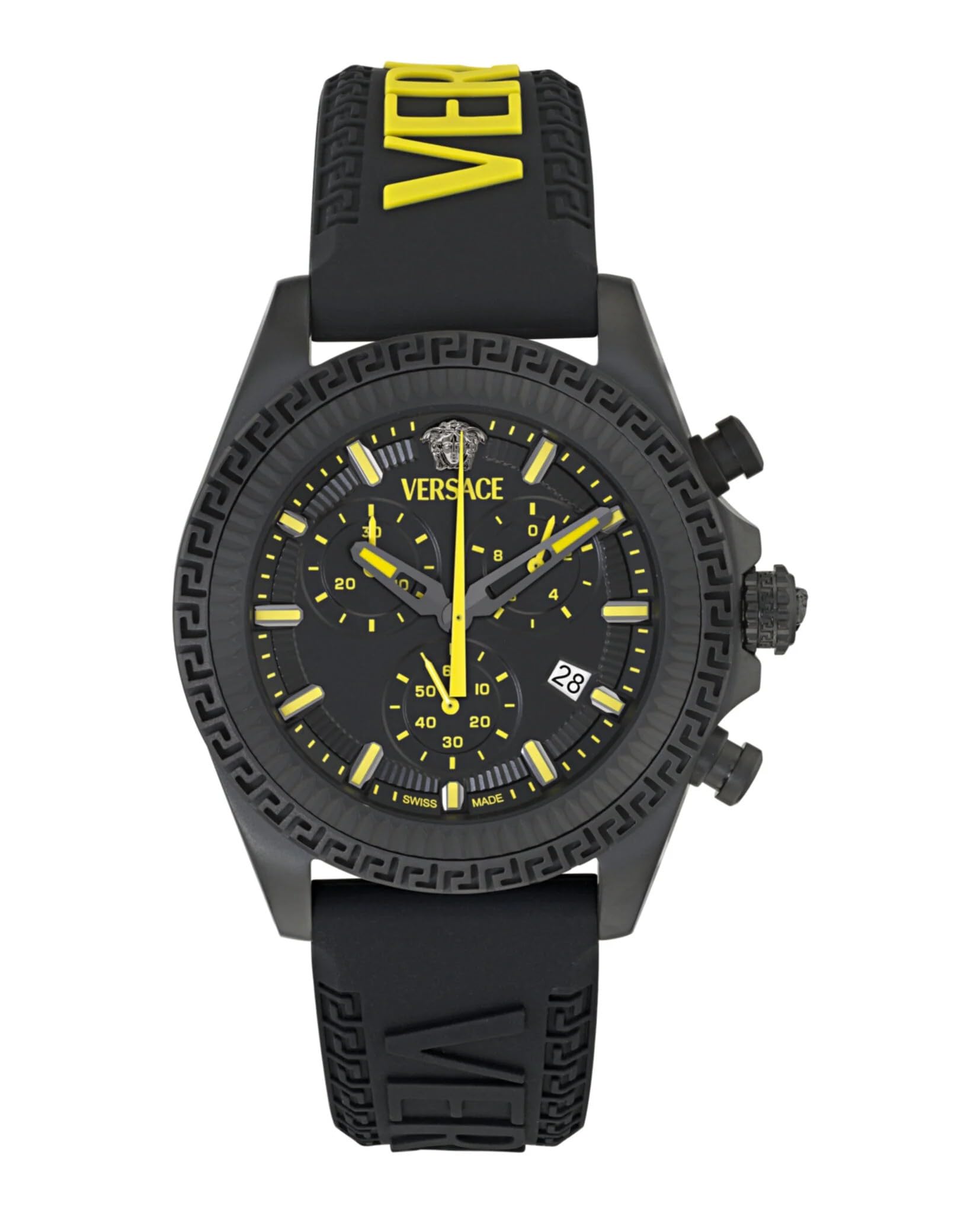 Versace Fornax 44Mm Case Ip Black Matt Case Black Dial Watch - Black/Yellow