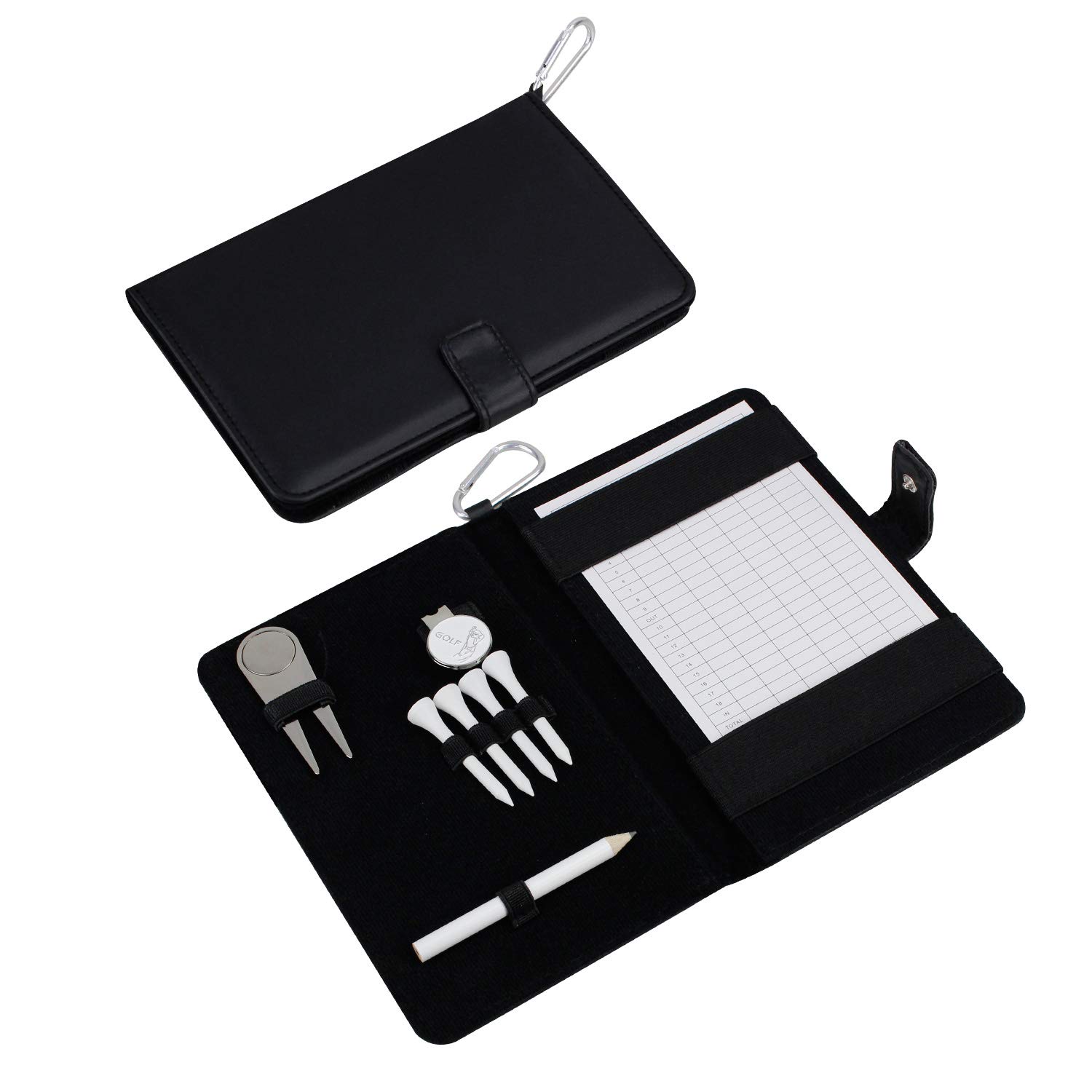 KOFULL Portascorecard da Golf in Pelle con Segnapalla Copertura Libro Yardage Nylon Mimetica Regalo Uomo Matita