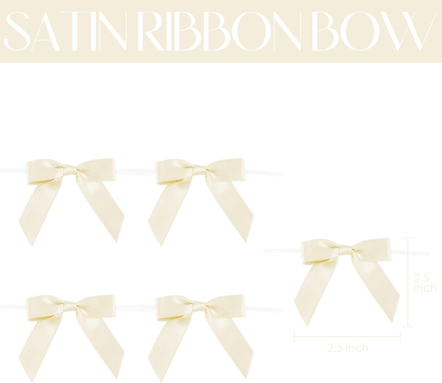 AIMUDI Ivory Bows 2.5" Pretied Satin Ribbon Bows Premade Twist Tie Bow for Treat Bags Cake Pop Bow for Wedding Favors Mini Bows for Gift Wrapping Baby Shower Decorations - 50 Counts - Image 2