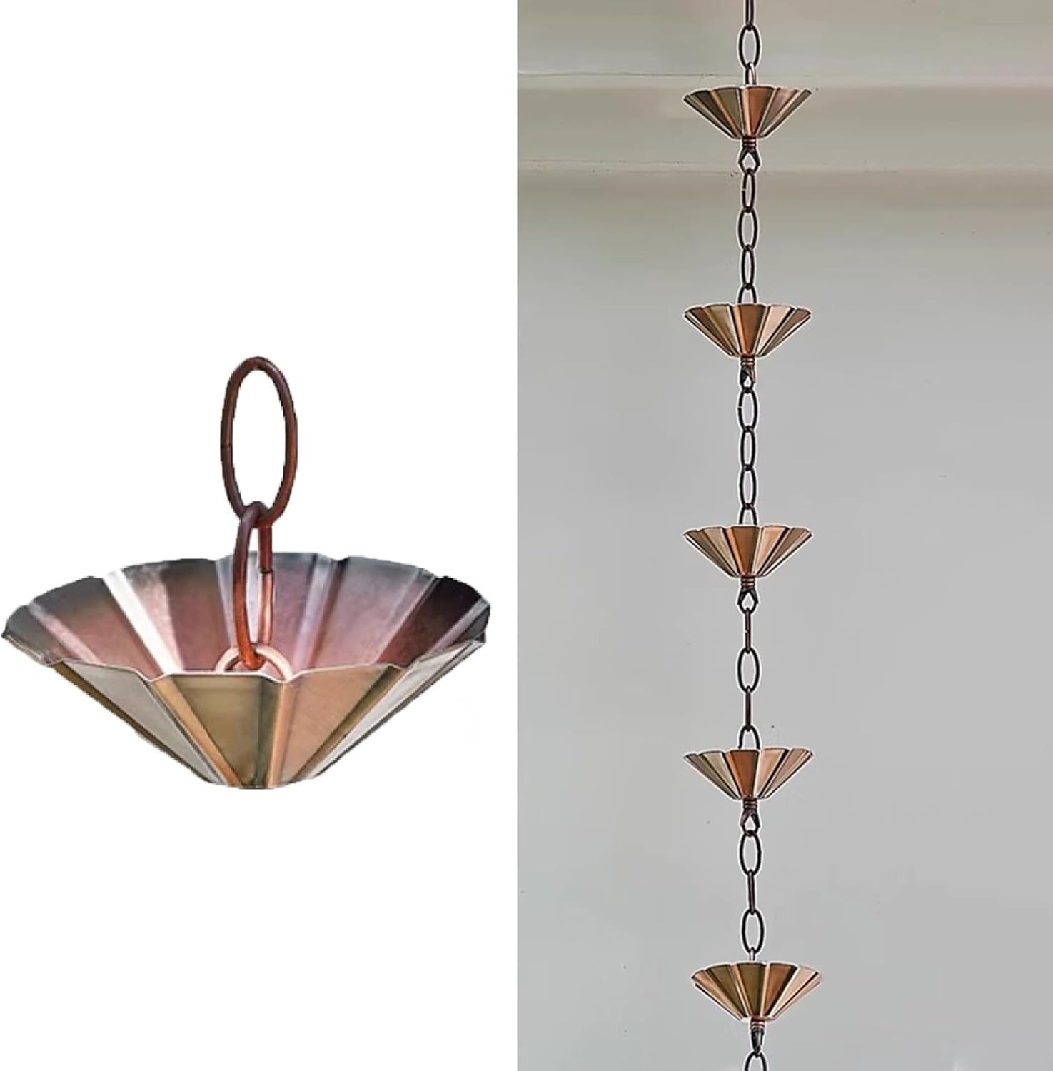 Rain Chain Decorative Umbrella Rain Catcher, Hanging Balcony Rain Chain, Divert Water Rain Catcher for Rain Gutter/Eaves Drainage/Gutters,1 m (32ft)