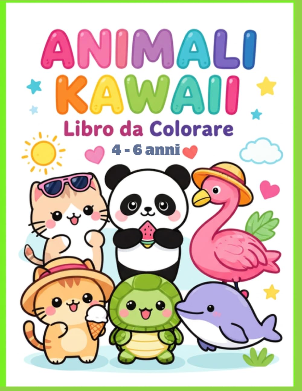 Animali Kawaii: Libro da Colorare per Bambini 4-6 Anni