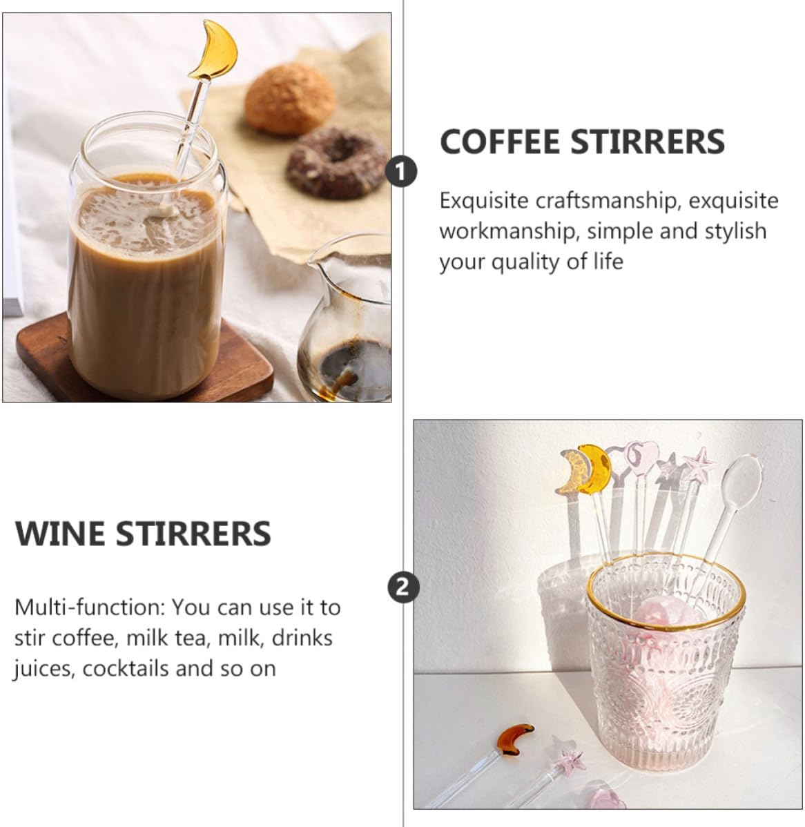 6pcs Glass Swizzle Sticks for Cocktails, Delicate Mixing Rods