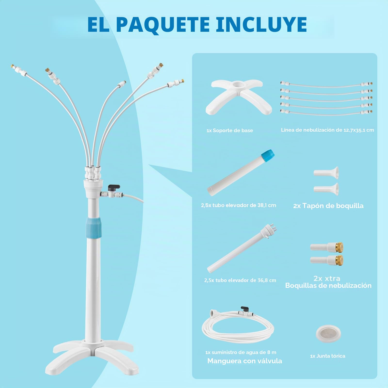 CINEMON Kit Nebulizador Jardín Terraza, Sistema de Nebulización con 5 Boquillas, Nebulizador Portatil para Patio, Nebulizador Telescópico Vertical de 360° para Eventos al Aire Libre