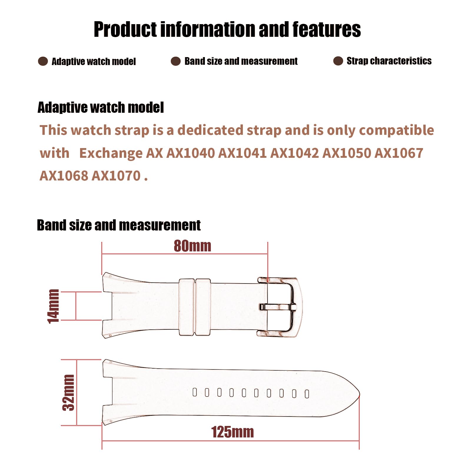 XIW Compatible for 32mm×14mm Armani Exchange AX Series AX1040 AX1041 AX1042 Rubber Watch Band Replacement for men Silicone Wirstband Strap women Bracelet (Black)