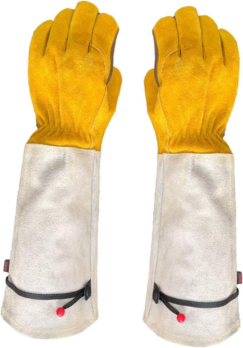 VICASKY Wear-resistant Long Leather Gardening Gloves for Men and Women, Thorn-proof Cowhide Gloves Extended Cuff for Outdoor Pruning and Weeding, Heavy-duty Labour Protection Gear