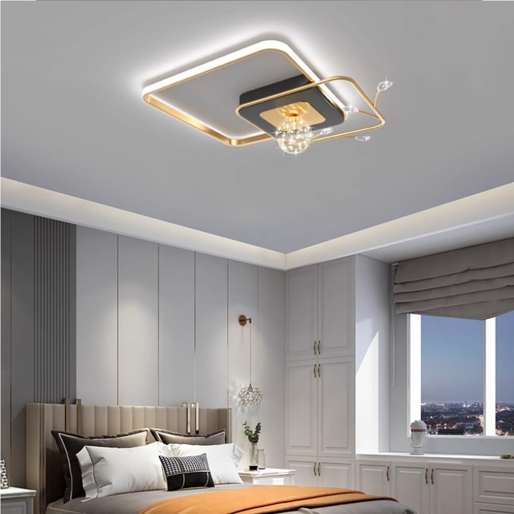 Harpochten LED Living Room Lamp Dimmable Ceiling Light with Remote Control Light Color/Brightness Adjustable Ceiling Lamp Aluminum Acrylic Rings Restaurant Bedroom Interior Ceiling Light(B/50CM/56W)