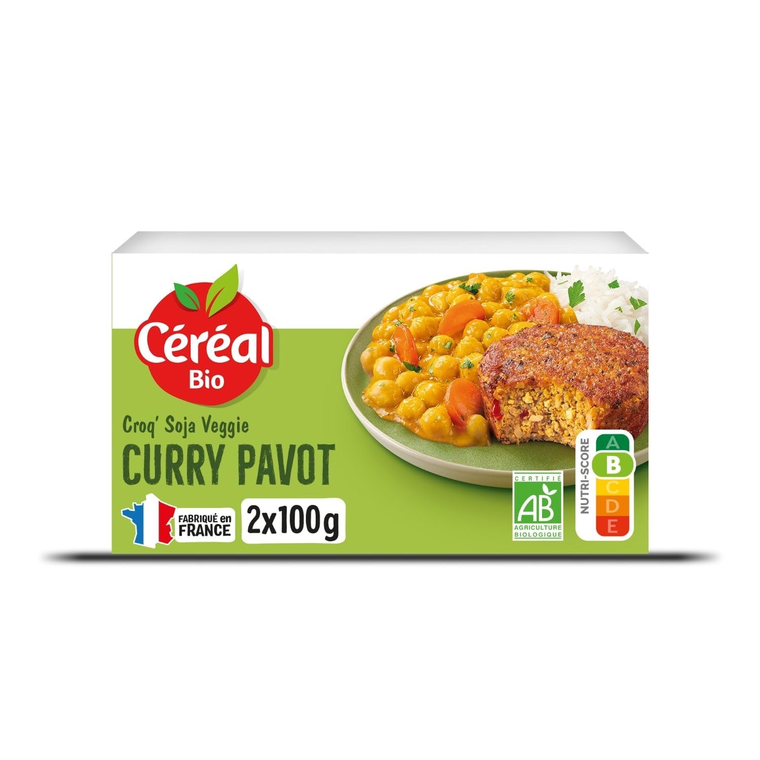 CÉRÉAL BIO – Croq'Soja Curry & Pavot – Plat Végan Bio – Repas Simple et Rapide à Réchauffer – Nutriscore A – 200 g