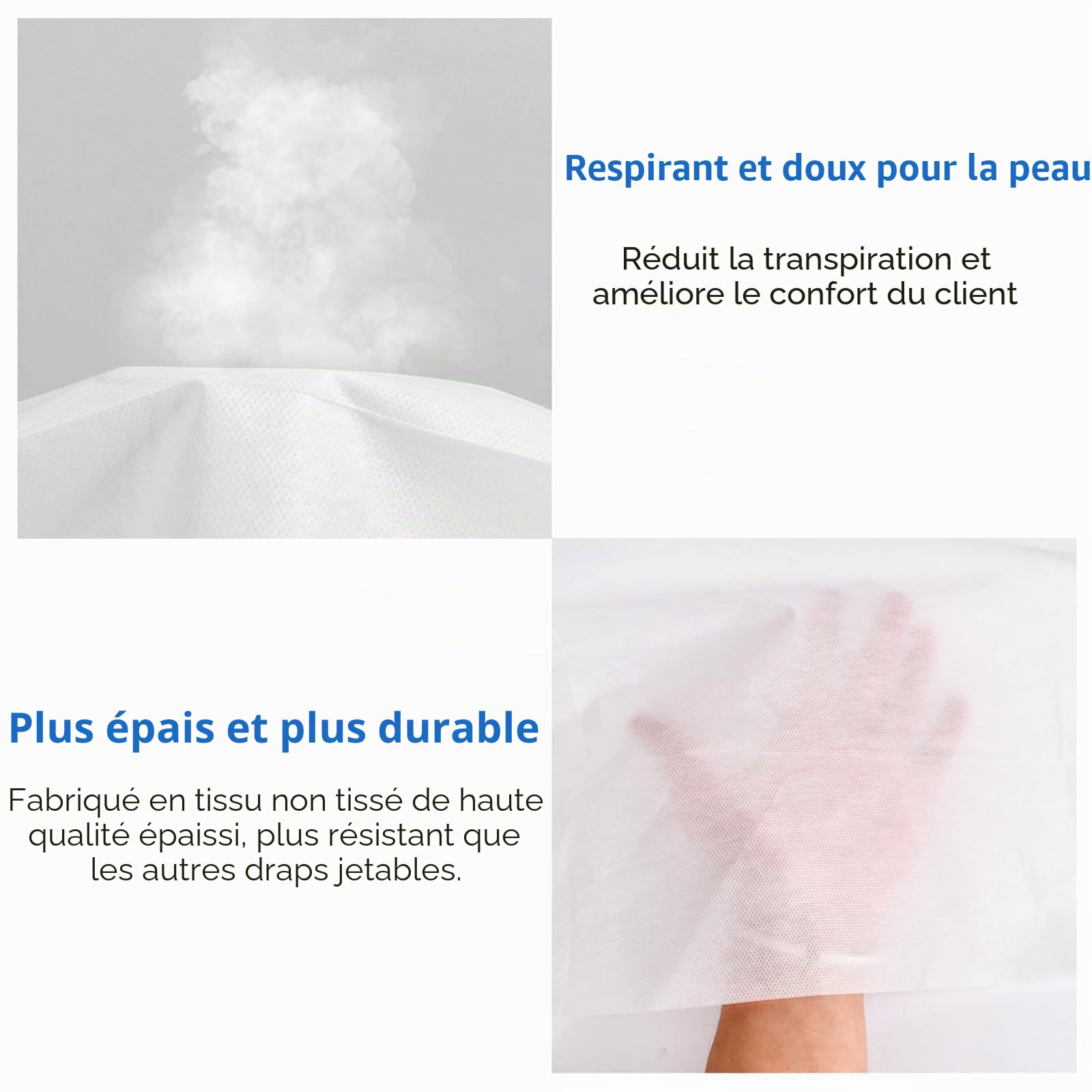 Lot de 100 Draps Jetables pour Table de Massage, Drap de Lit Jetable en Tissu Non Tissé Épais, Draps Jetables pour SPA, Institut de Beauté, Salon de Tatouage, 80 x 180 cm, Blanc