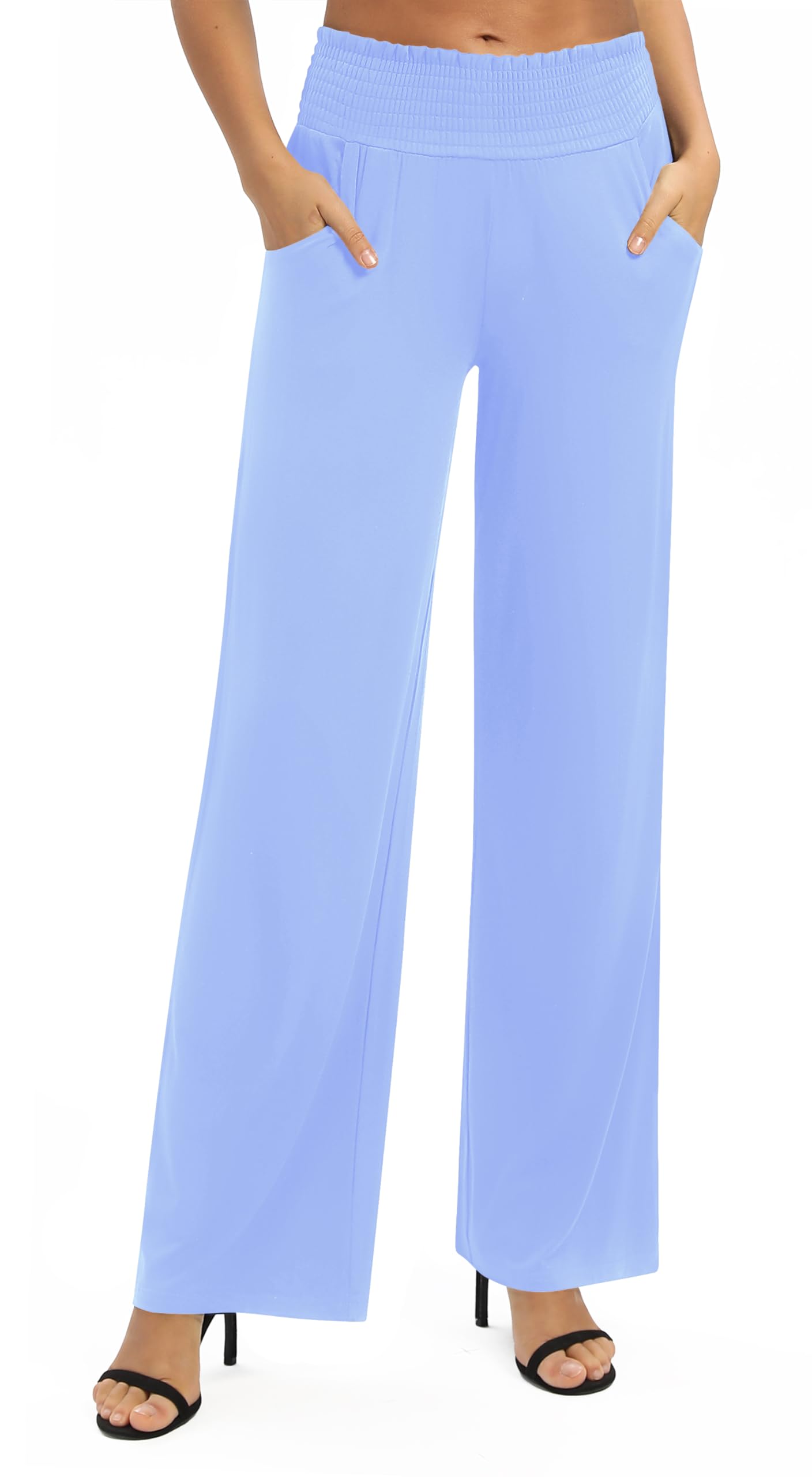 Urban CoCo Womens High Waist Flowy Palazzo Pants Elastic Waist Wide Leg Stretchy Straight Leg Dressy Casual Lounge Trousers