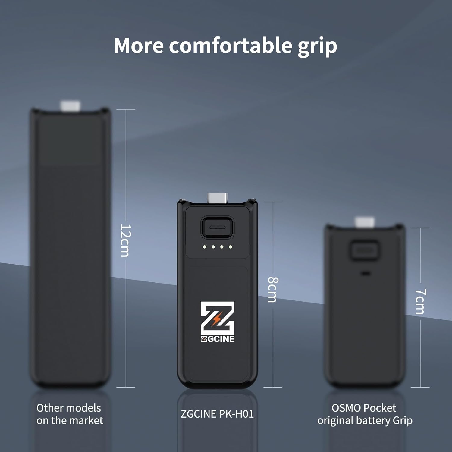 Osmo Pocket 4 Pocket 3 Battery Handle,ZGCINE PK-H01 7.7V/1600mAh Fast Charging Handle Grip,Replaced for DJI Pocket3 Pocket4 Battery for Xtra Muse,Reserved 1/4”Thread,Support Directly Data Transmission
