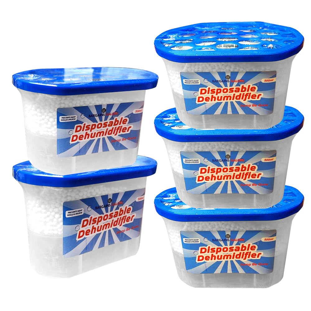 500ml Pack of 5 Dehumidifier - Condensation Remover Absorber Mildew Dehumidifiers | Helps Stop Damp, Mould, Moisture in Home, Kitchen, Bedroom, Wardrobe, Office, Bathroom, Window, Car