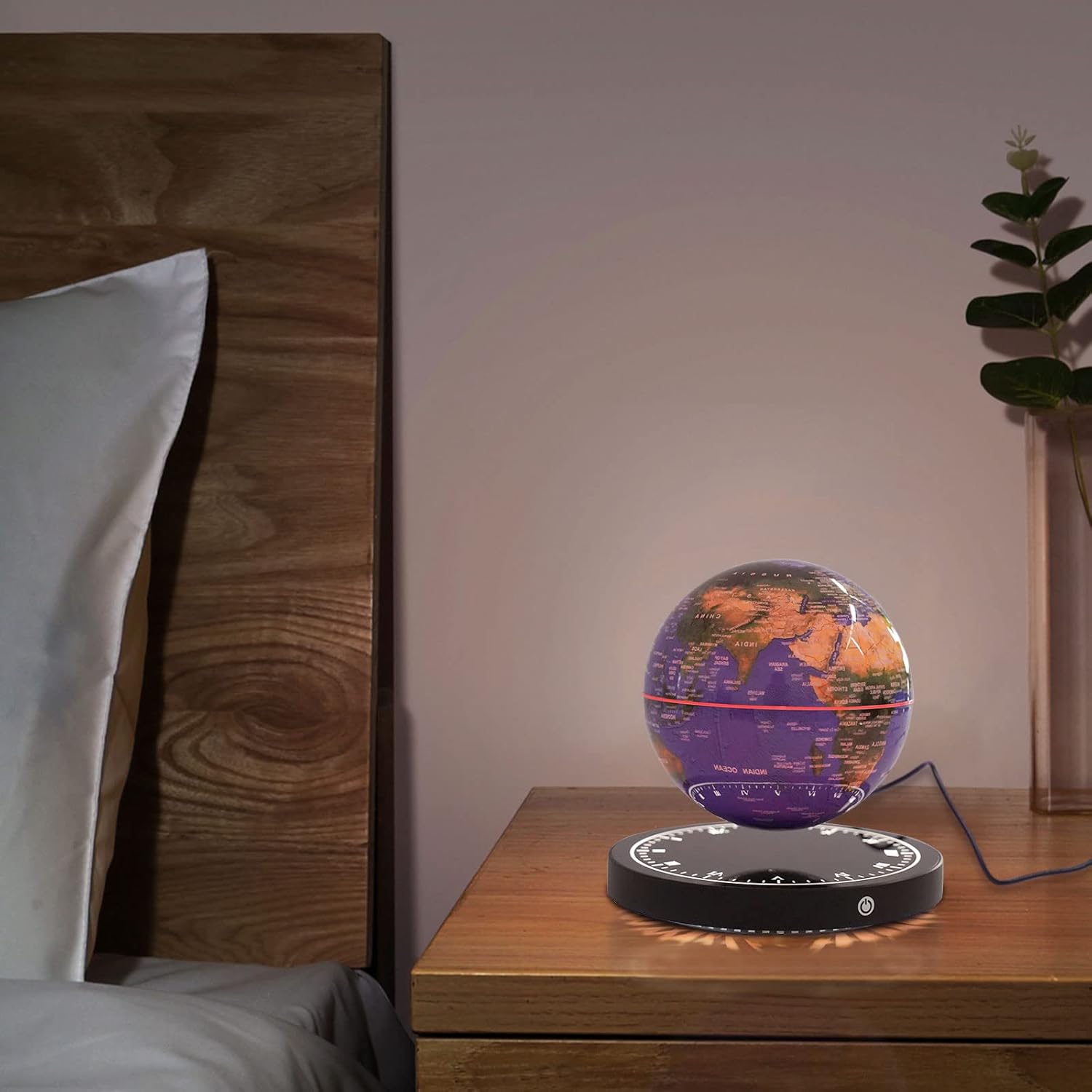 6'' Magnetic Levitating Floating Globe with 7-Color LED Light & Blue Clock Base, Blue Topography Globe, Auto-Rotating World Map for Children Educational Gift/Teaching Tool/Home Office Desk Decor