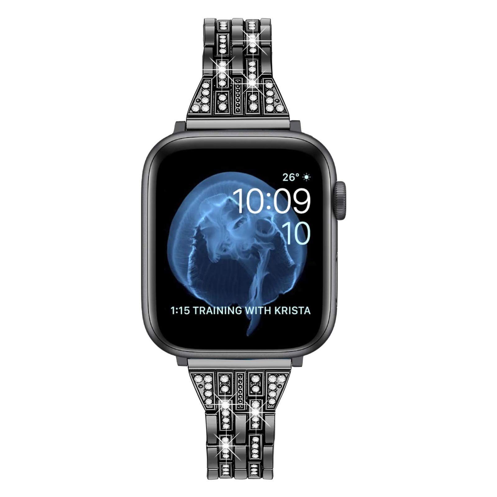 Mtozon Bling Bands Compatible with Apple Watch Series 9/8/7/6/5/4/3/2/1 41mm/40mm/38mm iwatch Slim Bands for Women, Metal Dressy Bracelet Luxurious Wristband, Black