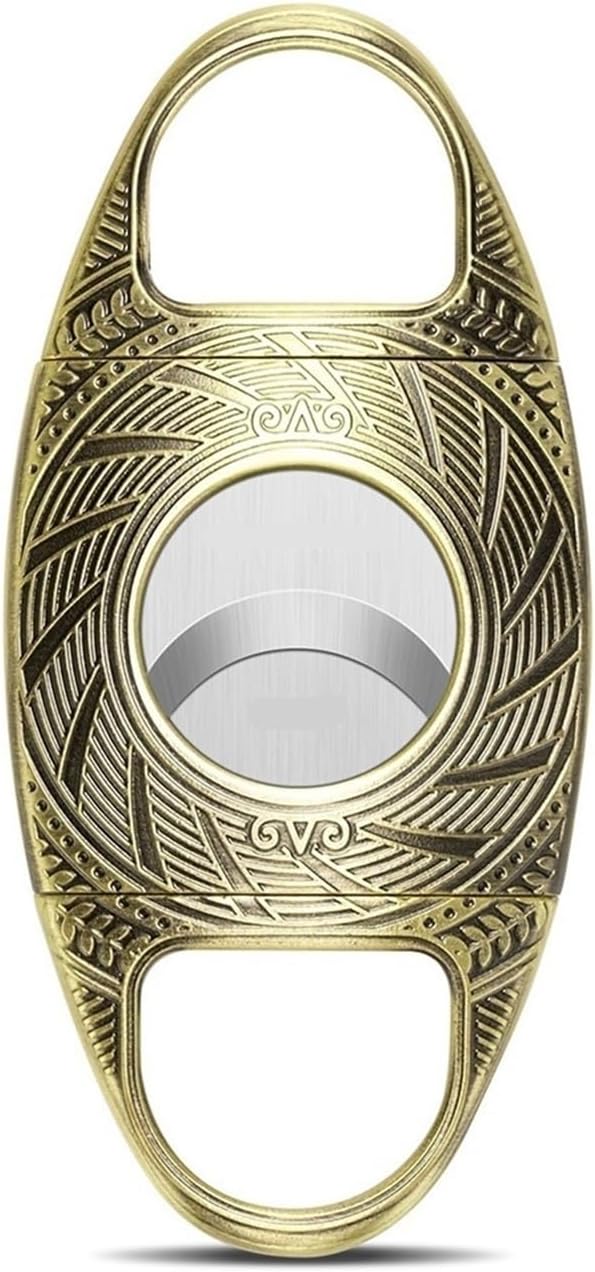 Stainless Steel Cigar Cutter, Professional Precision Double Blade Guillotine Tool, Ornate Engraved Handheld Clipper, Portable Metal Accessory(A)