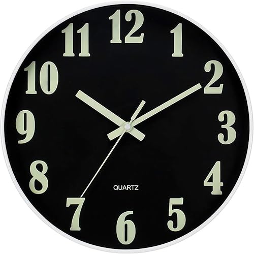 Miniatura 2 de JoFomp Reloj de pared que brilla en la oscuridad, 8 pulgadas, moderno, silencioso y sin tictac, funciona con pilas, reloj de pared con luz nocturna