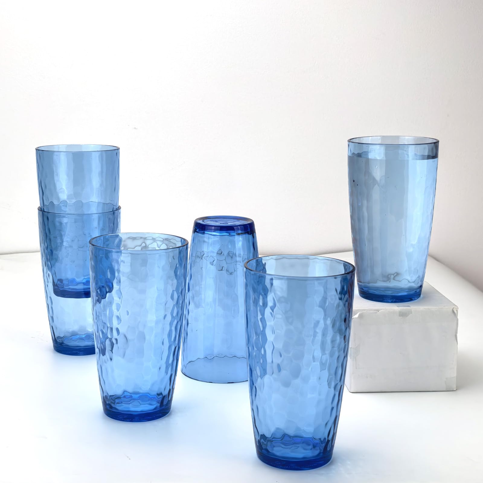 Yalin Bicchieri in acrilico da 590 ml, riutilizzabili, impilabili, senza BPA, infrangibili, lavabili in lavastoviglie, set di 6 tazze (blu)