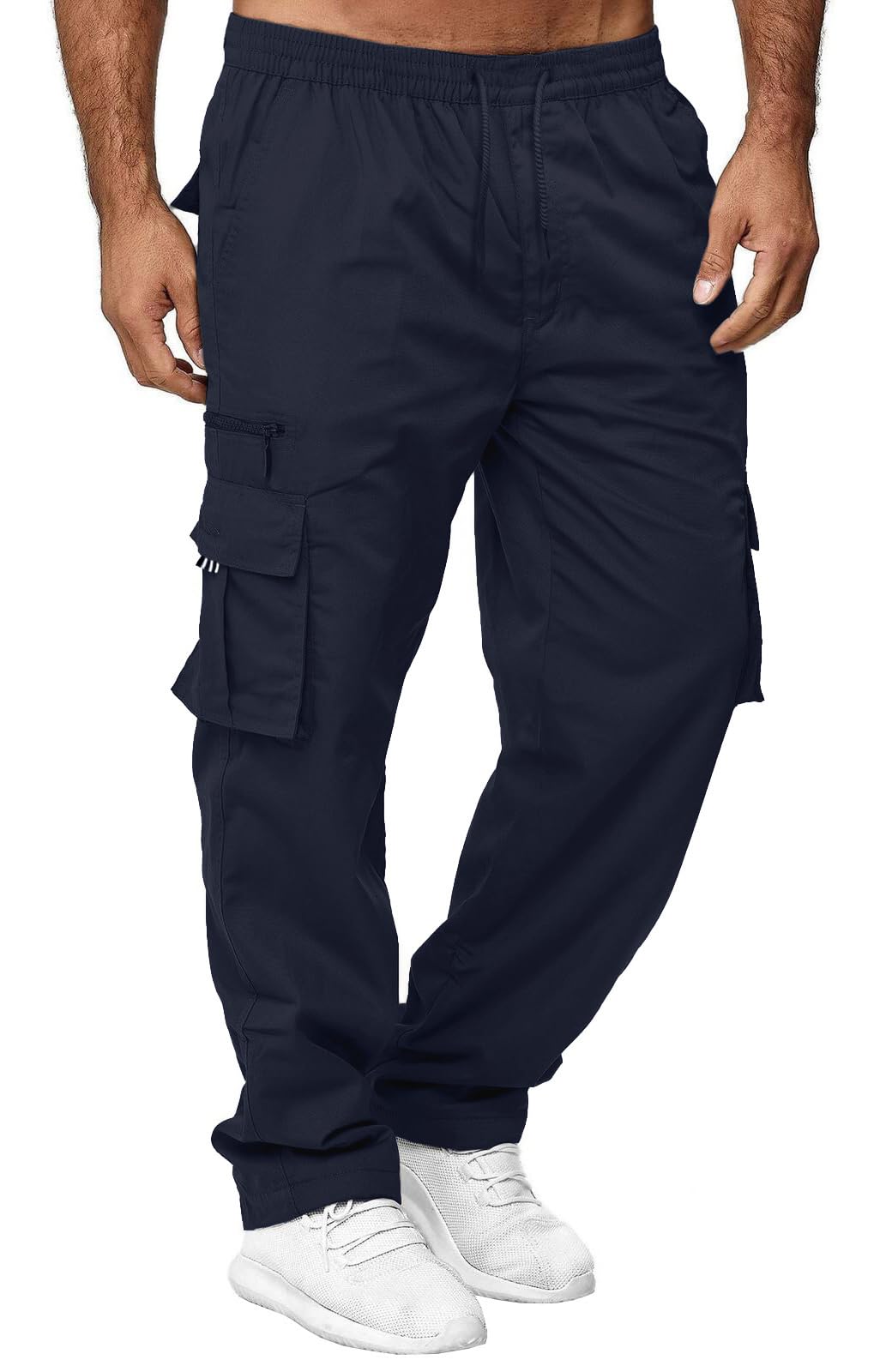 CTU Herren Hose Herren Cargohose Chino Hose Jogginghose mit Elastische Taille Kordelzug und Mehreren Taschen