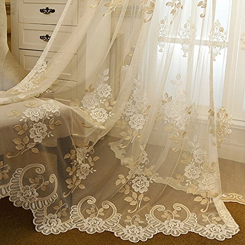 Pureaqu Floral Embroidered Semi Sheer Curtains Home Gauze Tulle Drapes Window Treatment For Living Room Girls Bedroom Rod Pocket Top Window Curtain Panels For Sliding Glass Door 1 Panel W39Xh84 #TOP24