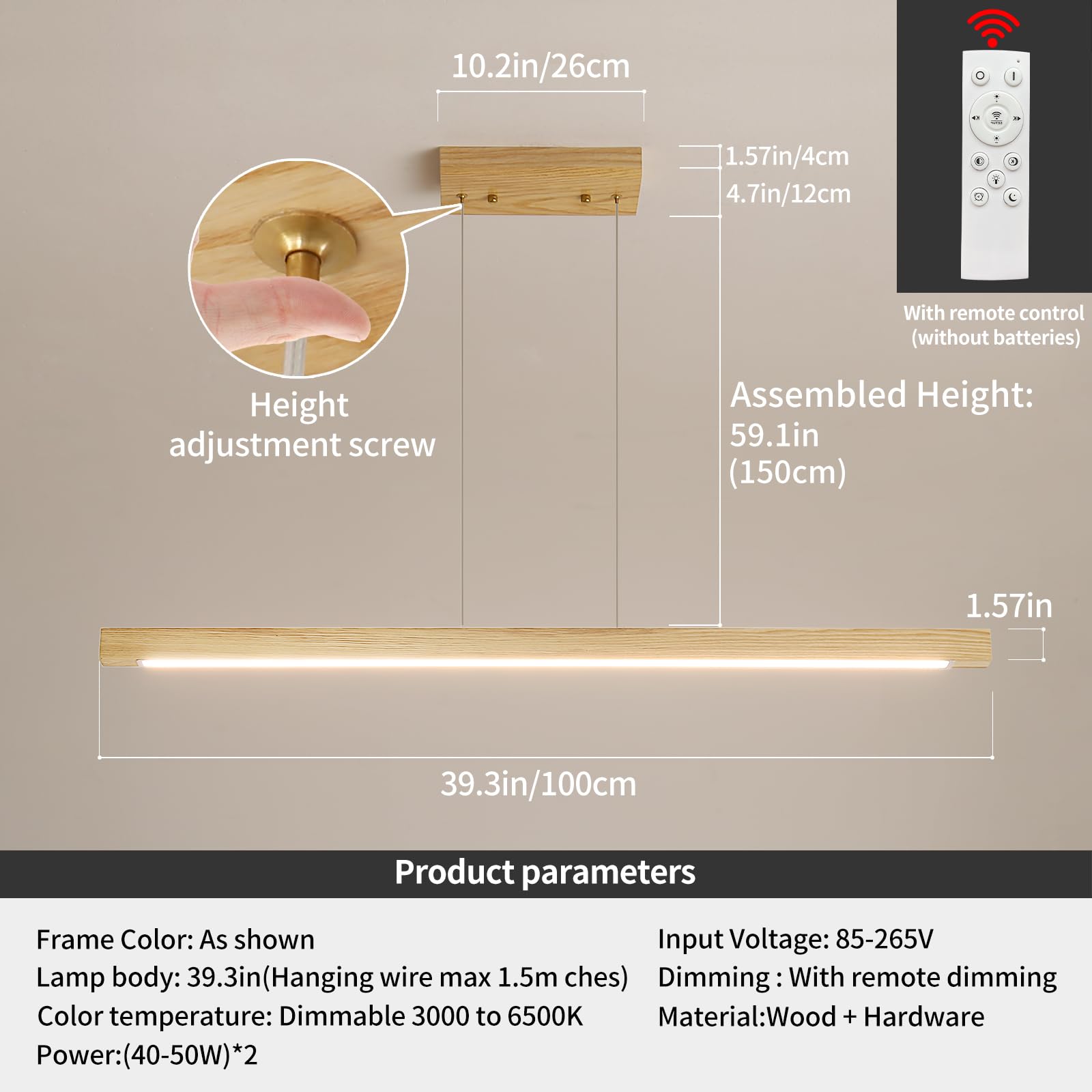 Mikeru 100cm Ash Wood Square Pendant Light - Image 2