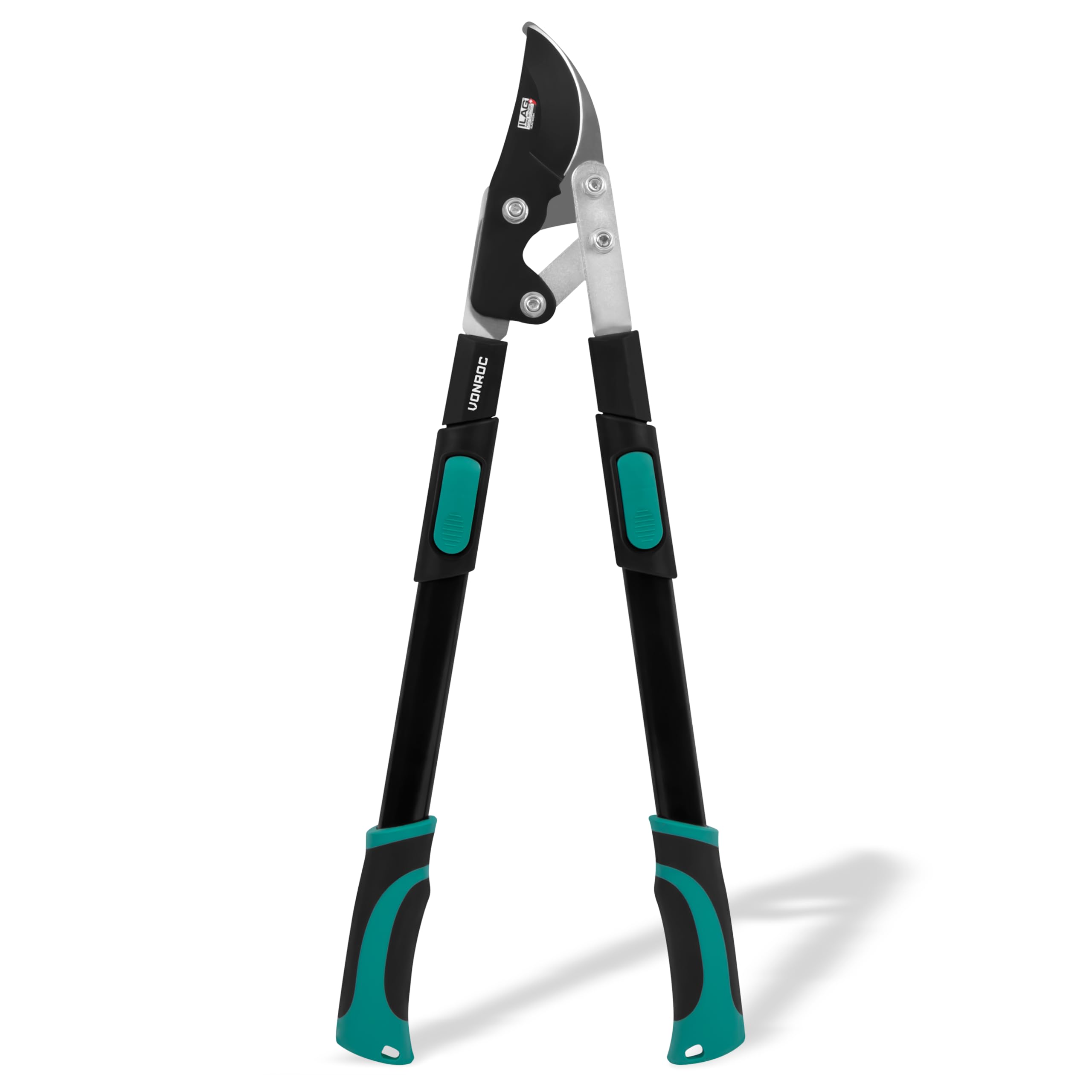 VONROC Sécateur Télescopique de Jardin – Coupe Ø25 mm – Longueur Réglable 63,5-85 cm – Lames Acier Carbone Revêtement Antiadhésif ILAG – Coupe-Branches pour Bois Frais