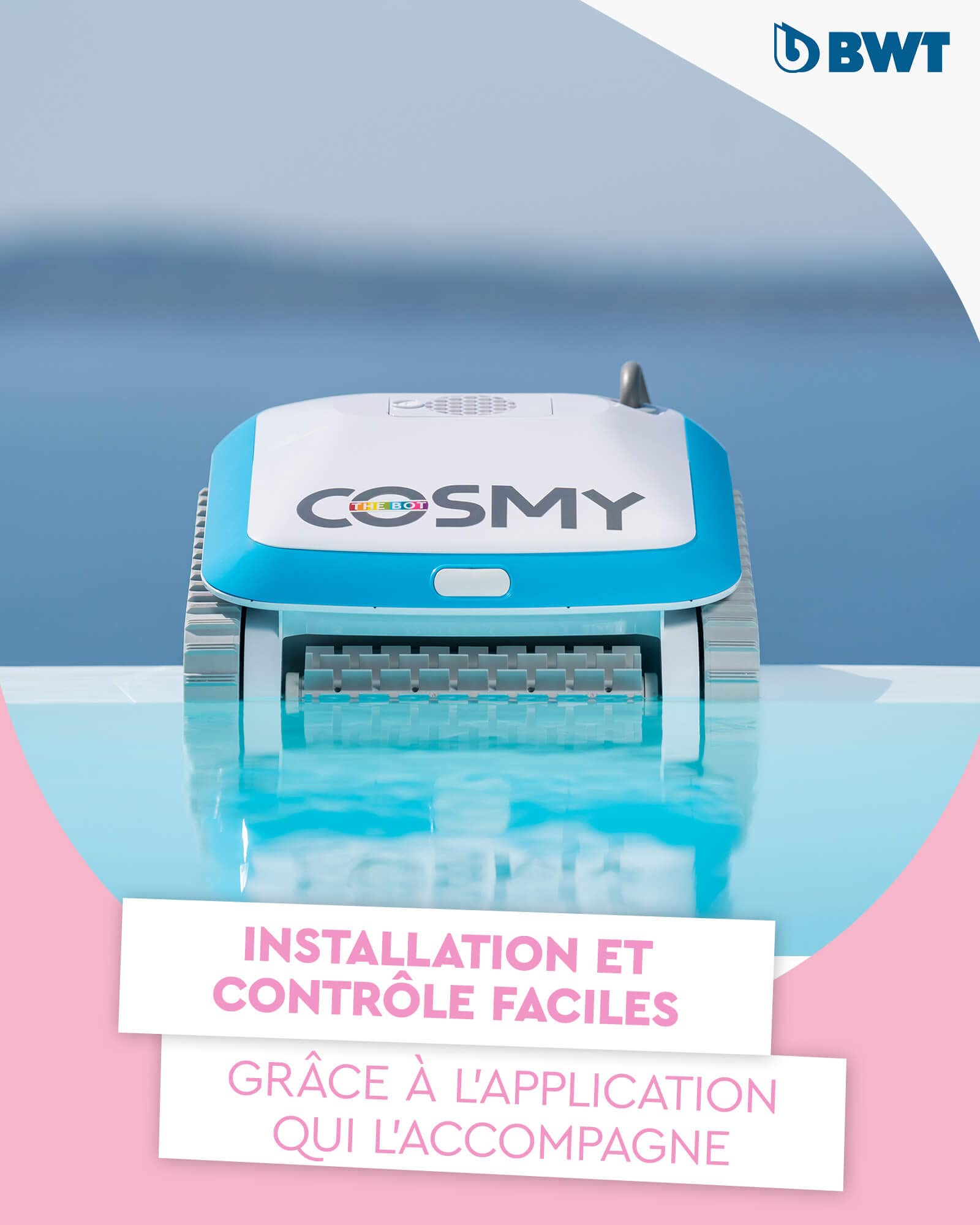 BWT Robot de Piscine Cosmy 200 | Particulièrement léger et Compact | pour Les piscines d'une Longueur allant jusqu'à 10 m | Nettoyage fiable du Fond | avec Commande par Application