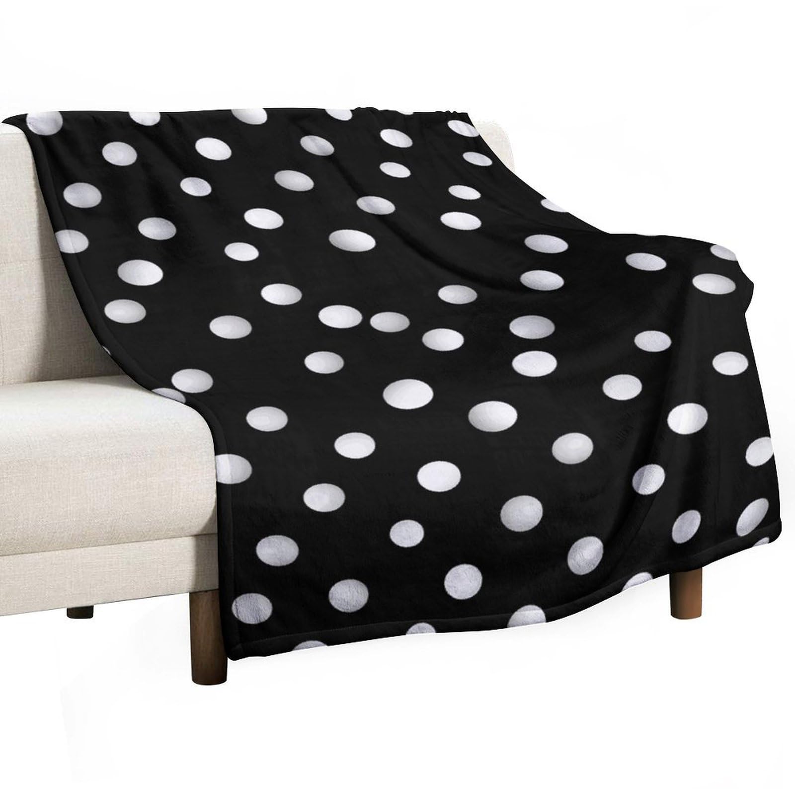 Couverture en flanelle à pois noirs et blancs pour canapé-lit 127x177 cm