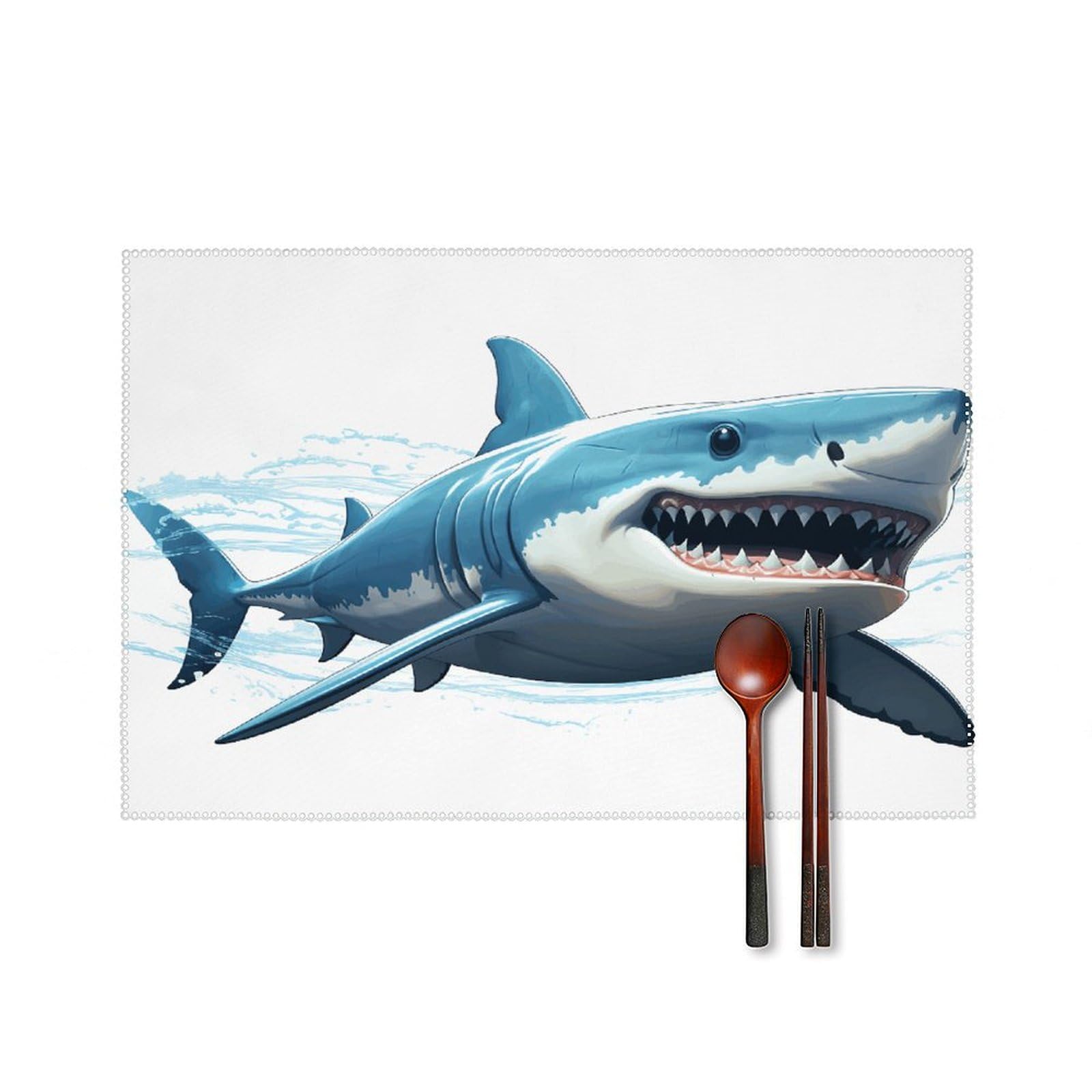 Sets de table carrés en toile lavables table salle à manger requin bleu