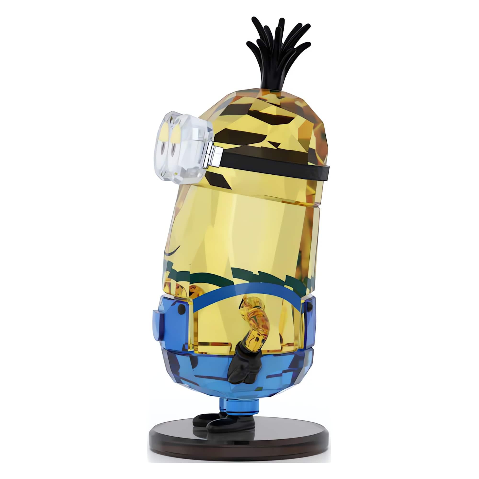 Swarovski Figurine Minions Kevin, décoration en Cristal de 366 facettes, Lunettes en métal chromées, houpette Noire métallique, Cuir synthétique Noir, pièce de Collection