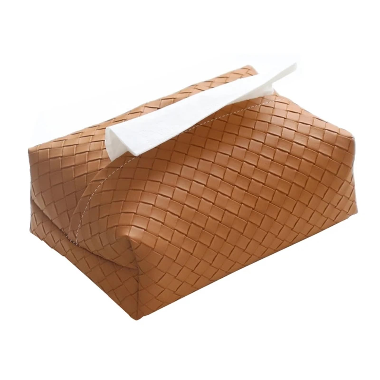Leather Woven Pattern Tissue Box Rectangle Napkin Holder For Home Bedroom Living Room Desktop Decoration Tissue Paper(Dark orange)