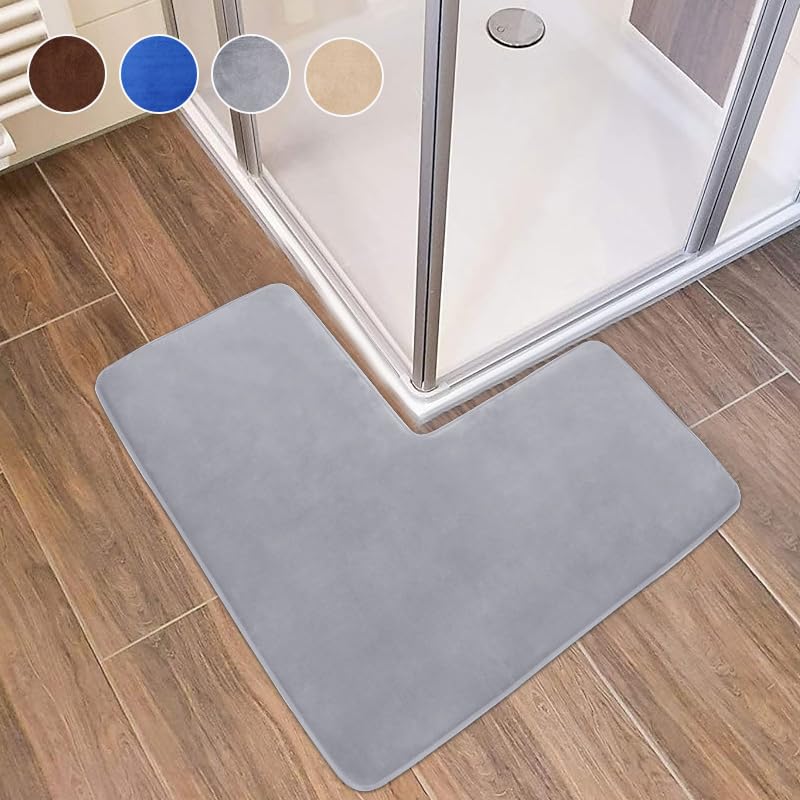 Tappetino Bagno Memory Foam Angolo L - 80x80cm Antiscivolo Grigio - Foto 8