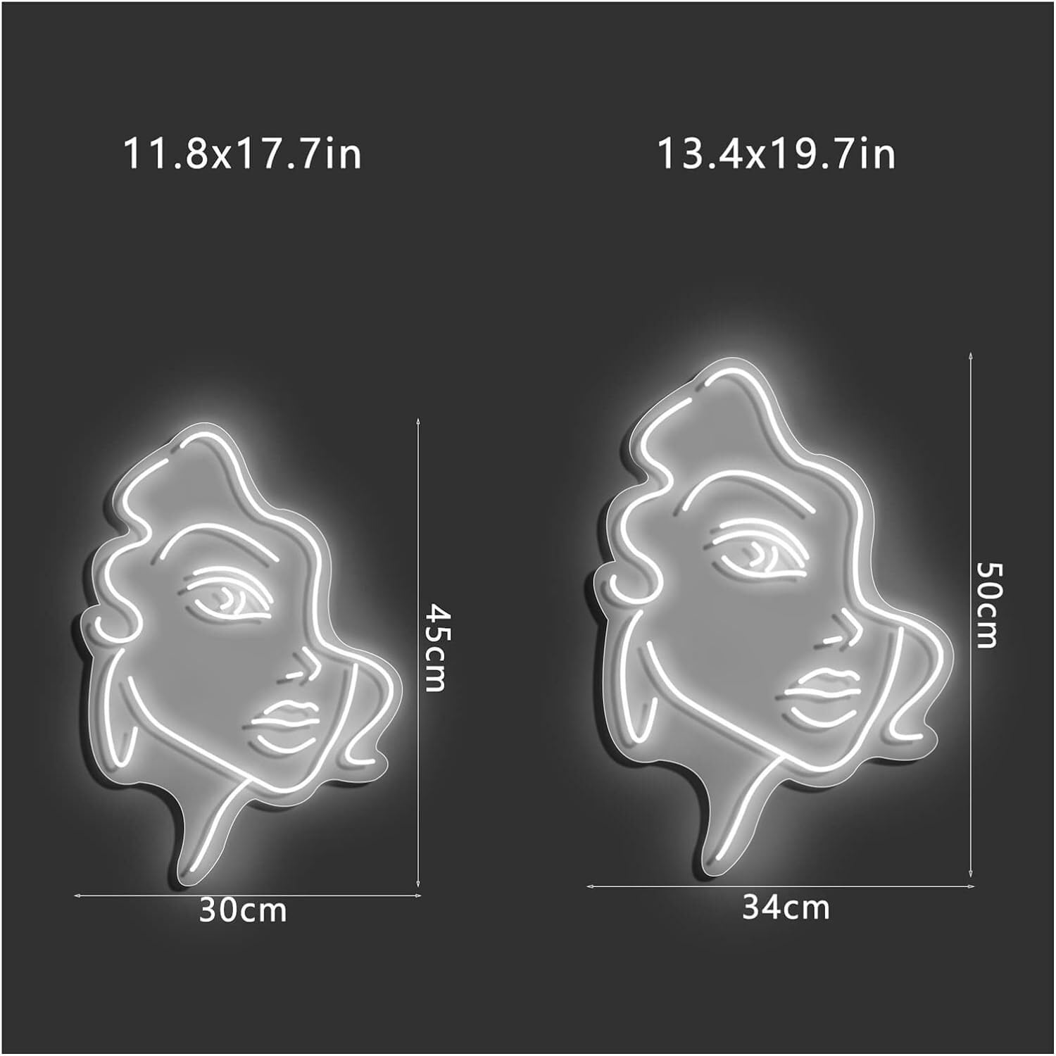 Neon LED znak świetlny neon ludzka twarz, spersonalizowane przyciemniane światła neonowe znaki do pokoju dekoracje ścienne do sypialni prezenty 34x50cm