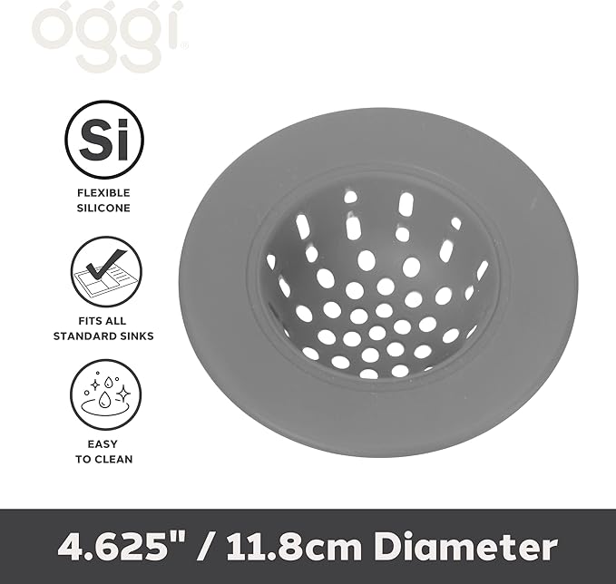 Colador de Fregadero de Silicona OGGI, 4.6 pulgadas, Gris miniatura 3