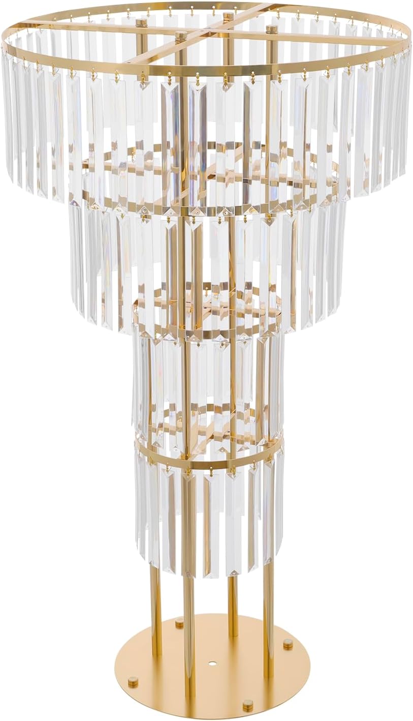 2PCS 4 Tier Gold Flower Stand with Pendants, 35.43in Tall Gold Vases Centerpieces Round Chandelier Pedestal Stand for Wedding Birthday Party Celebration Home Decoration
