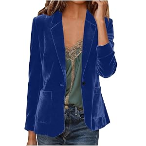 Womens Velvet Blazer Suit Jacket Casual Work Office Long Sleeve Fully Lined Blazer Jacket with Pocket Outerwear