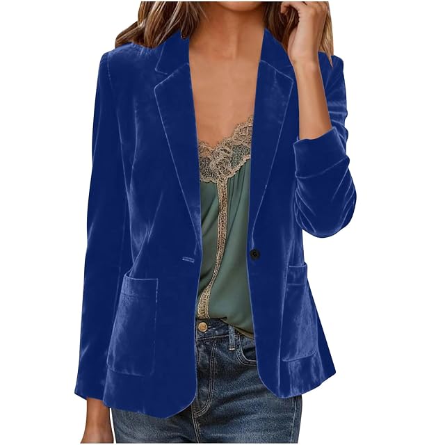 Womens Velvet Blazer Suit Jacket Casual Work Office Long Sleeve Fully Lined Blazer Jacket with Pocket Outerwear