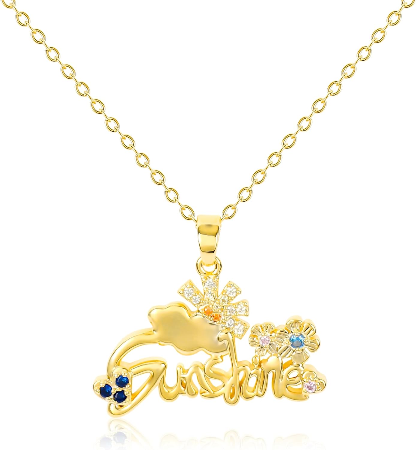 Gold Charm Necklace for Women Gold Plated Chain Pendant Necklace with Cute Dangle CZ Love Heat Lock Key Star Clover Cross Pendant Adjustable Trendy Y2K Party Jewelry Gift for Teen