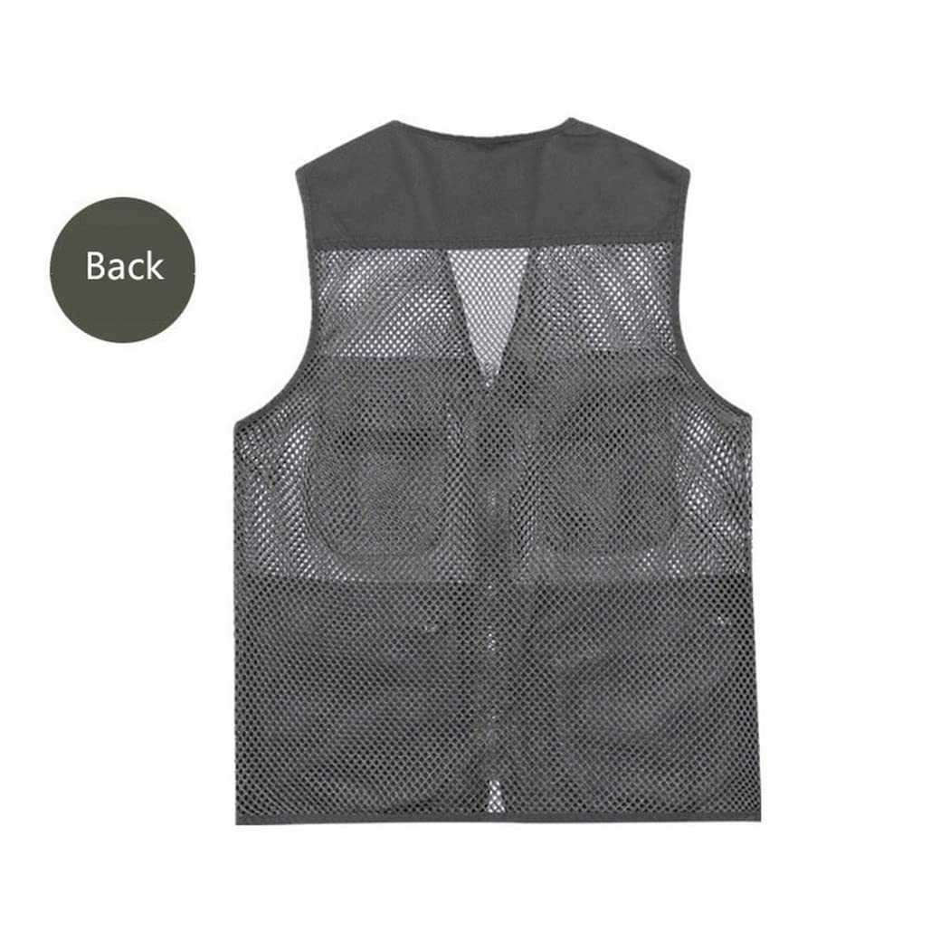 Chaleco de algodón suelto casual para hombre, chaqueta sin mangas con cremallera de malla con cuello en V, chaleco de primavera y verano con muchos bolsillos