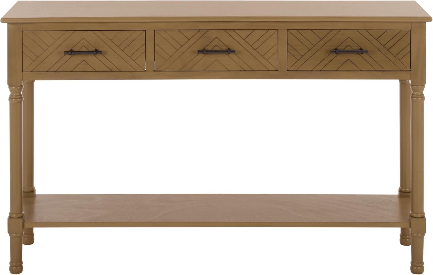 SAFAVIEH Home Collection - Peyton Desert Brown Console Table with 3 Drawers and 1 Shelf, Farmhouse Accent Entryway Table (CNS5705G)