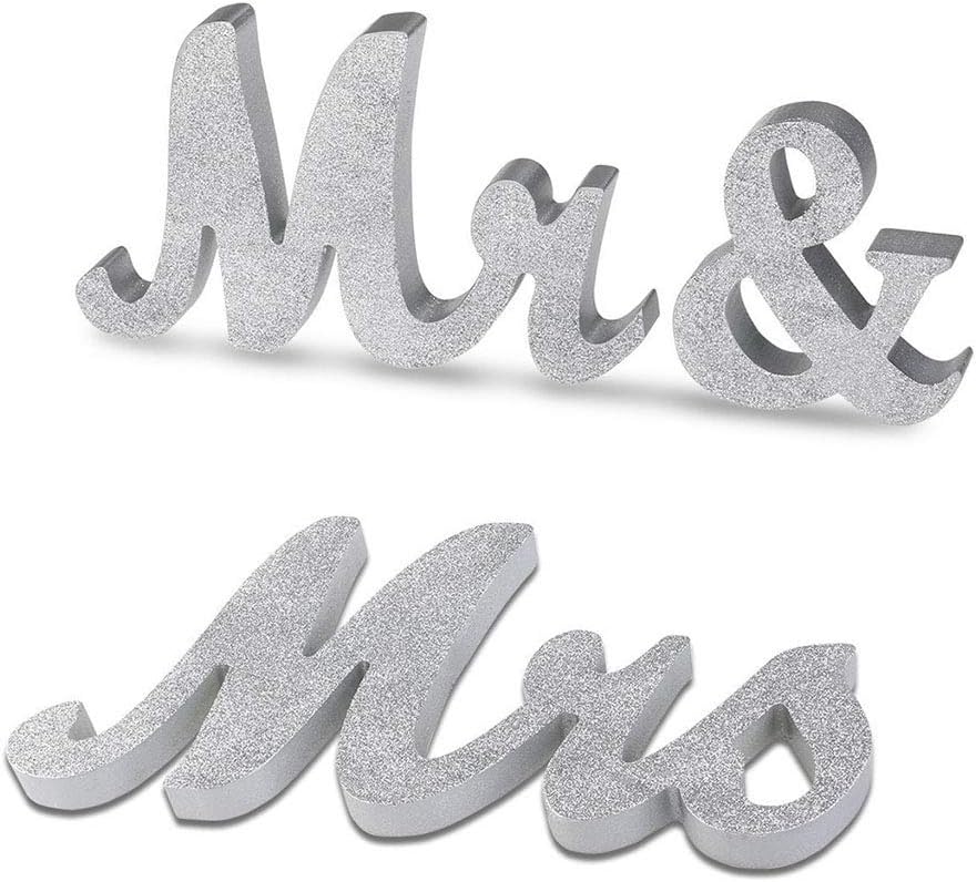 IronBuddy Mr Mrs Sign Letters 3D Silver Wooden Letters Decoration Wooden Mr and Mrs Letters for Party Wedding Table Decoration Photo Props (Large, Silver)