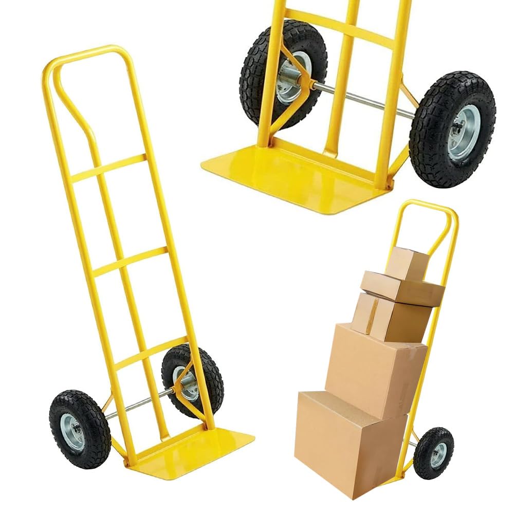 600Lb Heavy Duty Sack Truck - Industrial Hand Trolley With Pneumatic Tyre Wheel | For Lifting, Delivery, Moving Large Items, Strong, Durable Long Lasting | P-handle High Back Hand Truck With Wheels