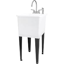 White Space Saver Utility Sink by JS Jackson Supplies, Freestanding Tehila Space Saving Laundry Tub, Stainless Steel Gooseneck Faucet with Side Sprayer